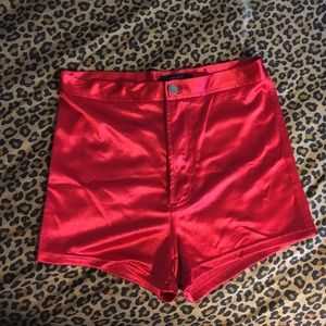 Red satin shorts