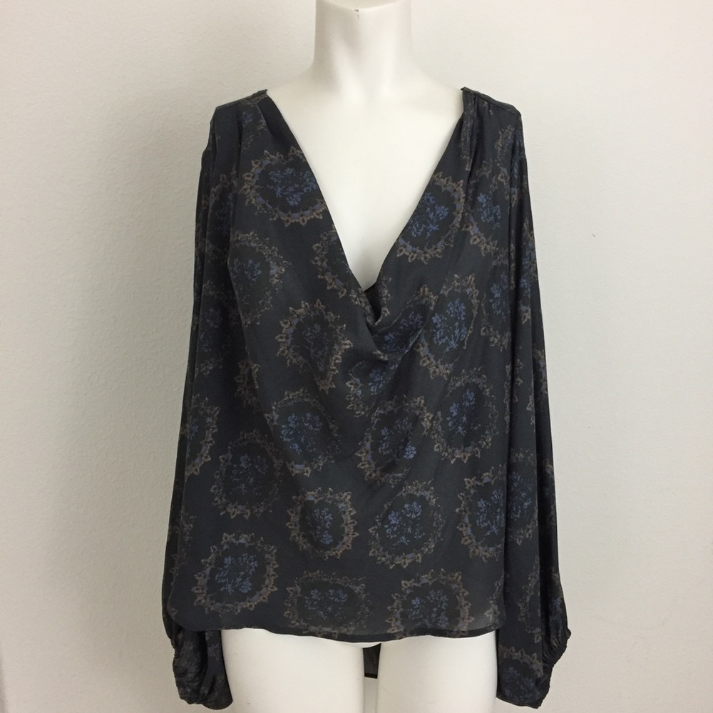 Free People Gray Floral High Low Blouse