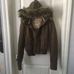 Hollister jacket with fur faux hood