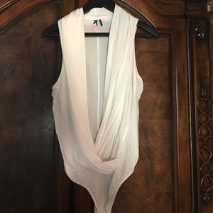 White drop front 1 piece blouse