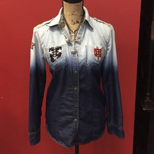 Affliction denim button up