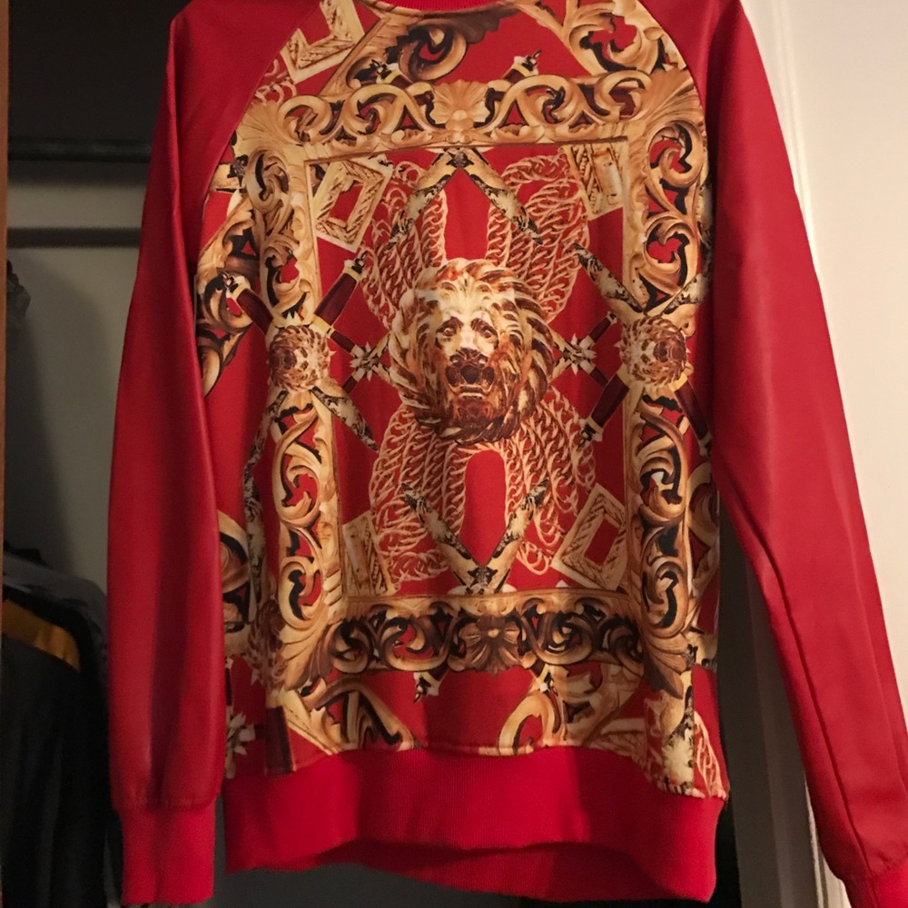 Red long sleeve leather sleeves cotton torso