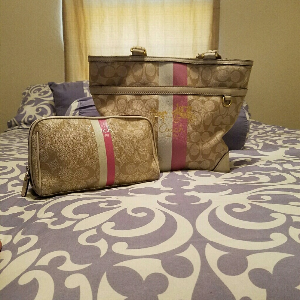 Coach Heritage Stripe tote & makeup bag