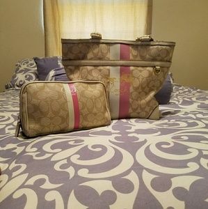Coach Heritage Stripe tote & makeup bag