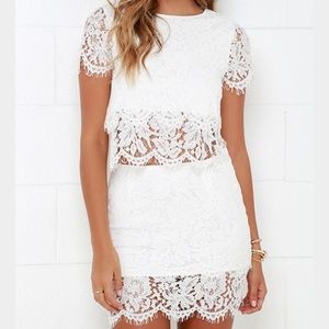 Lulu's turn back time two piece white lace dress