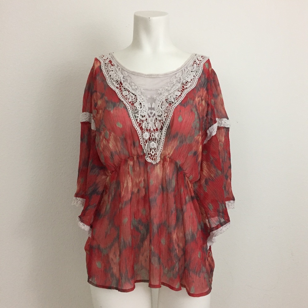 Free People Floral Embroidered Sheer Blouse