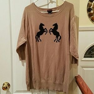 3/4 sleeve tan sweater with horse