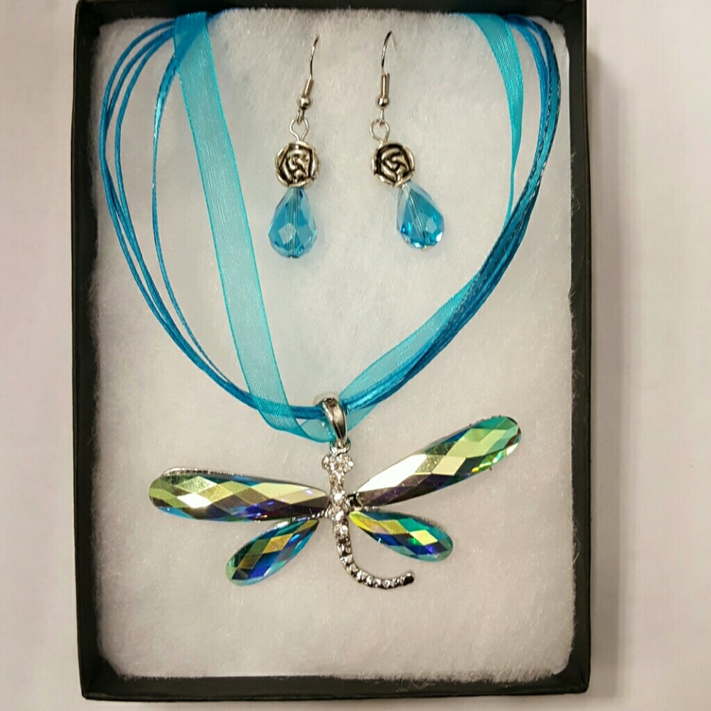 Dragonfly pendant with earrings