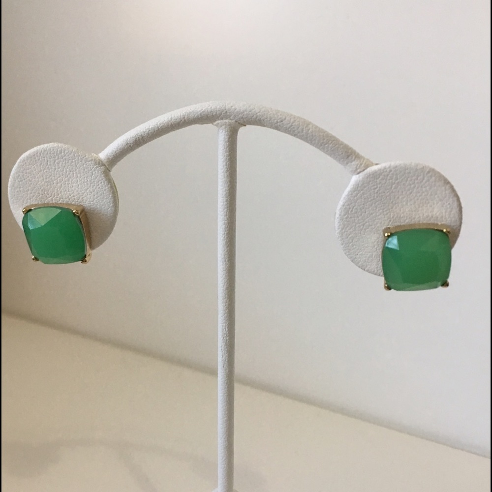 Mint Green Square Stud Earrings with Gold Detail