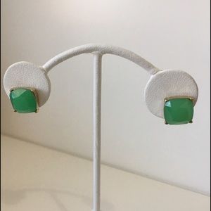 Mint Green Square Stud Earrings with Gold Detail