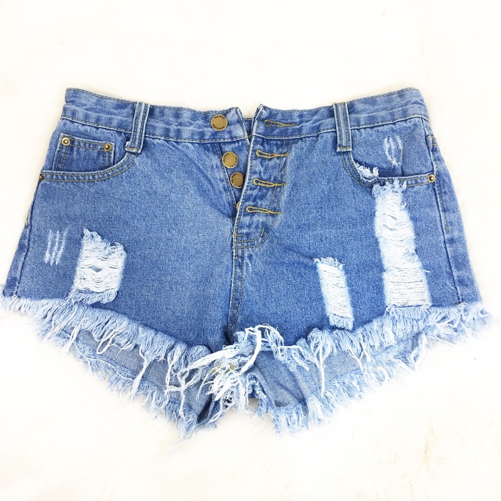 High Rise Distressed Jean Shorts