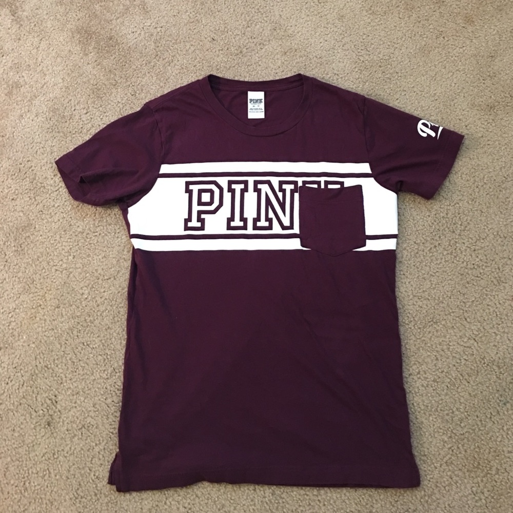 PINK Maroon Crew Neck