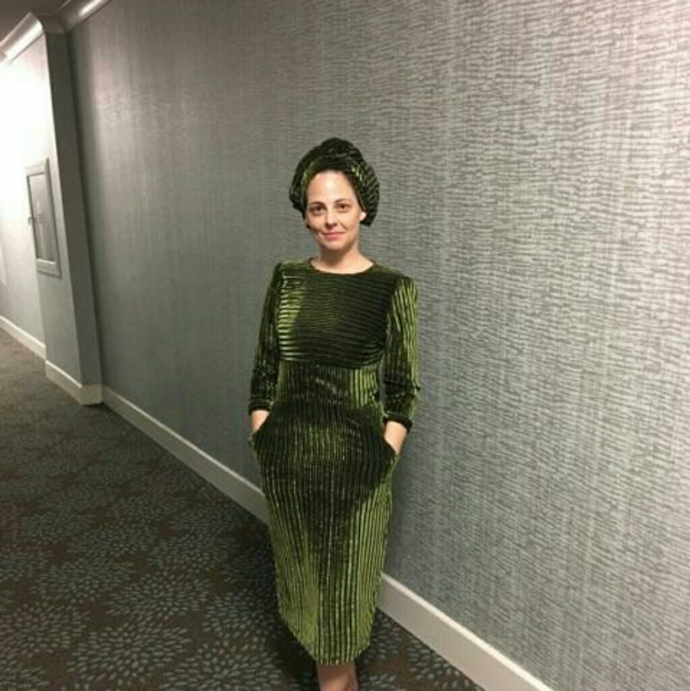 Green and Black Velvet Midi Dress w Pockets
