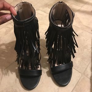 Black fringe heels