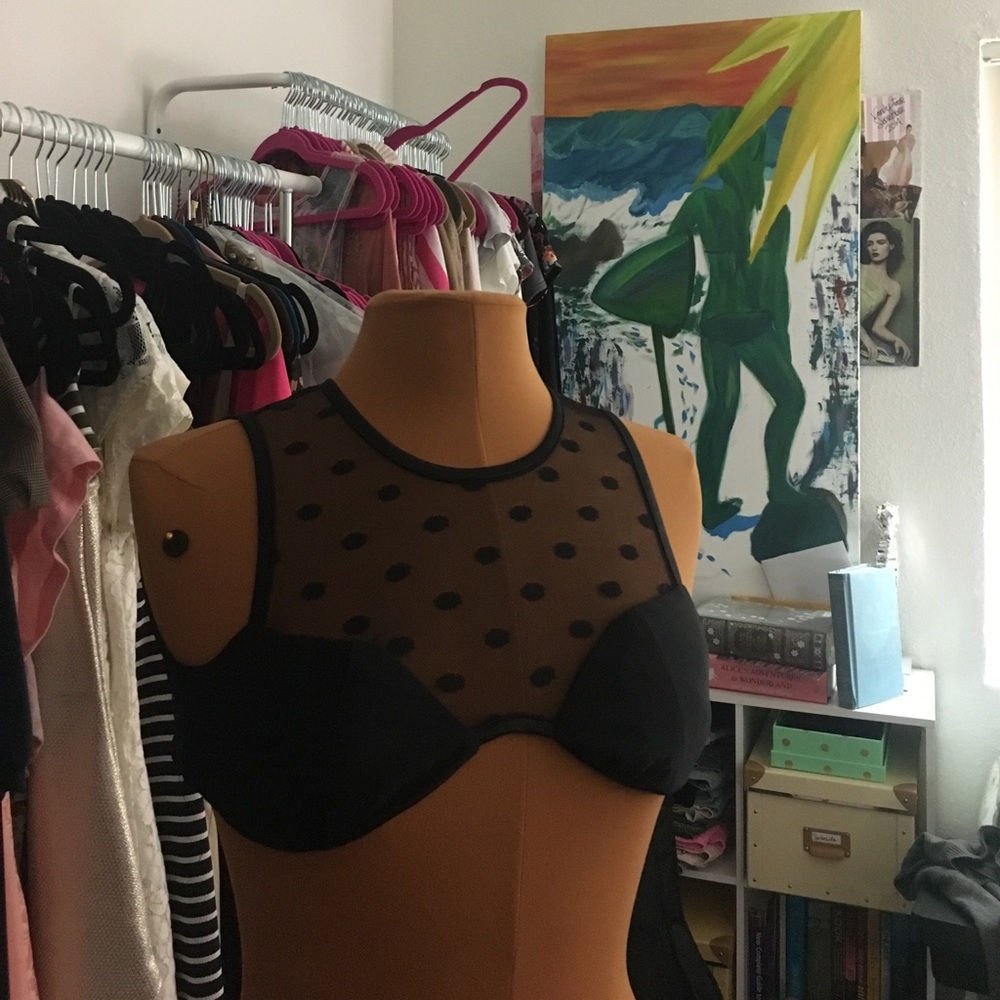 Black polka dot lace bikini top brand new