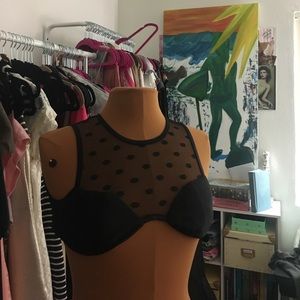 Black polka dot lace bikini top brand new