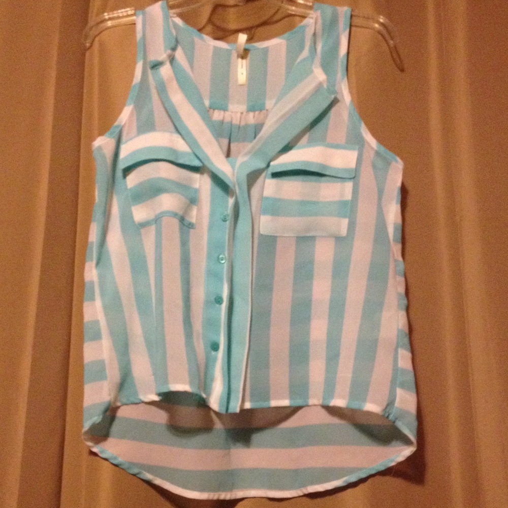 Turquoise striped blouse
