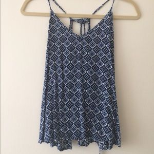 ANGL Blue and white printed tie back tank top