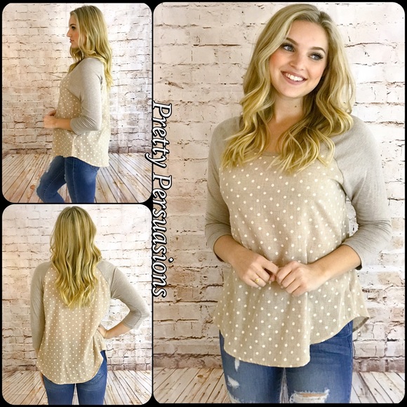 SOLD OUT‼️ NWT Beige Raglan Polka Dot Top - Picture 4 of 4