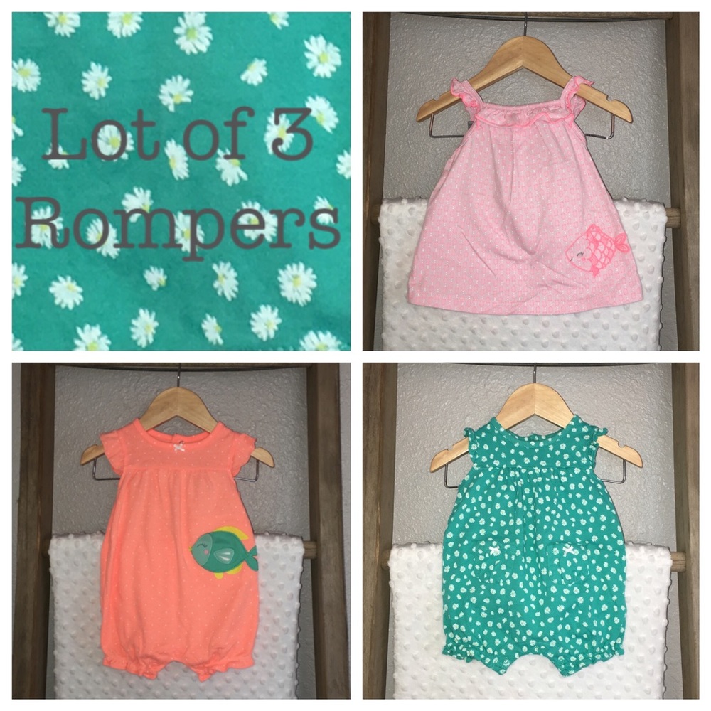 Lot of 3 Carter's Rompers - 0-3 Months