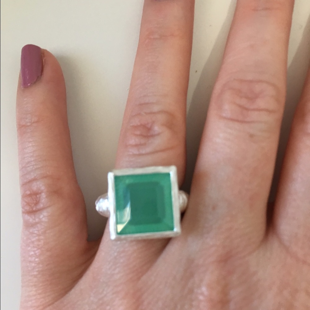 Mint Green Square Statement Ring Silver