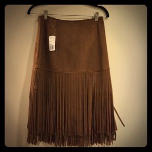 Mid Length Suede Fringe Skirt