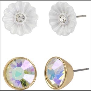 Betsey Johnson Flower & Faceted Stone Duo Earrings