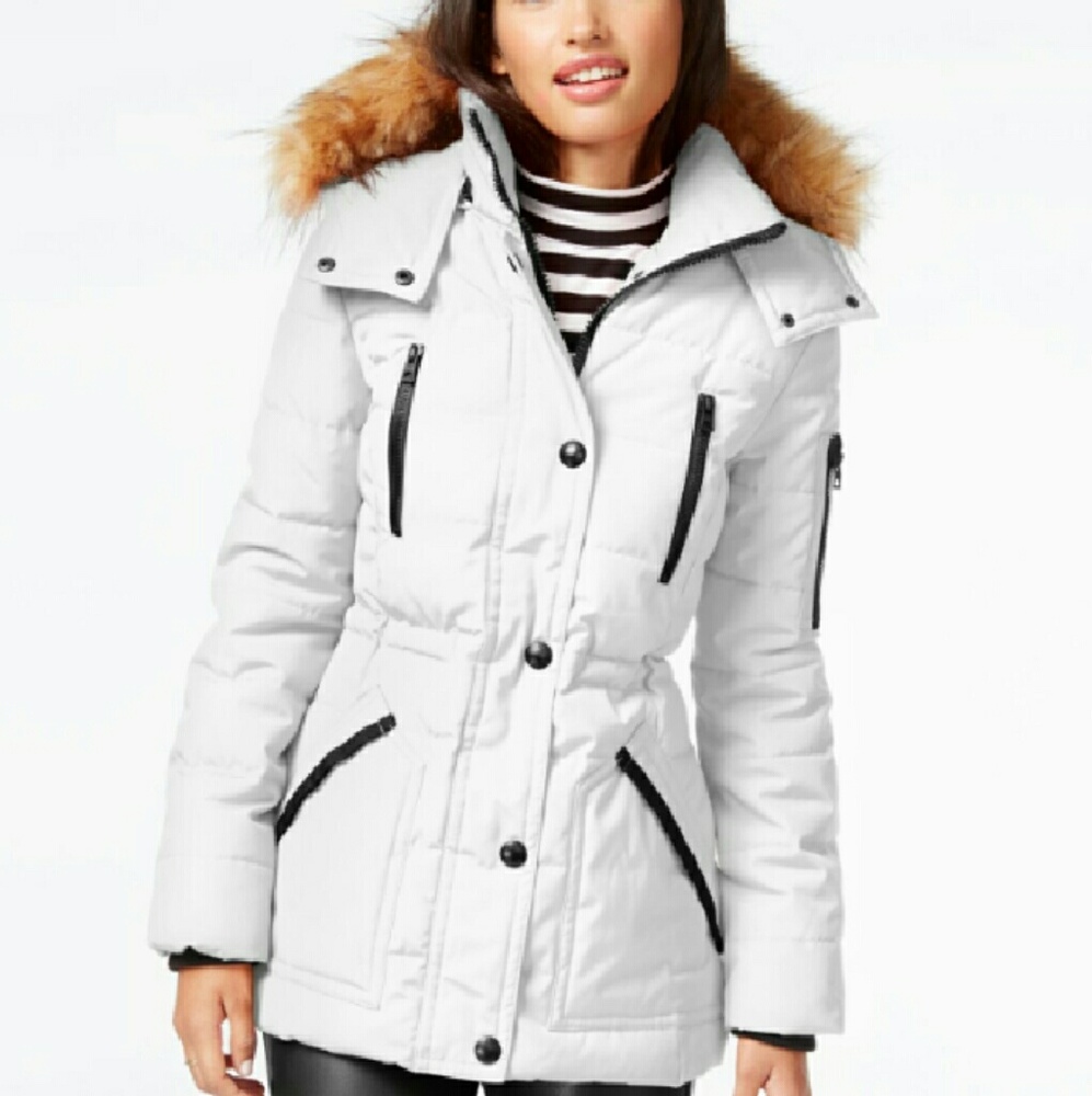 NWT Guess Fur Trim Parka in White