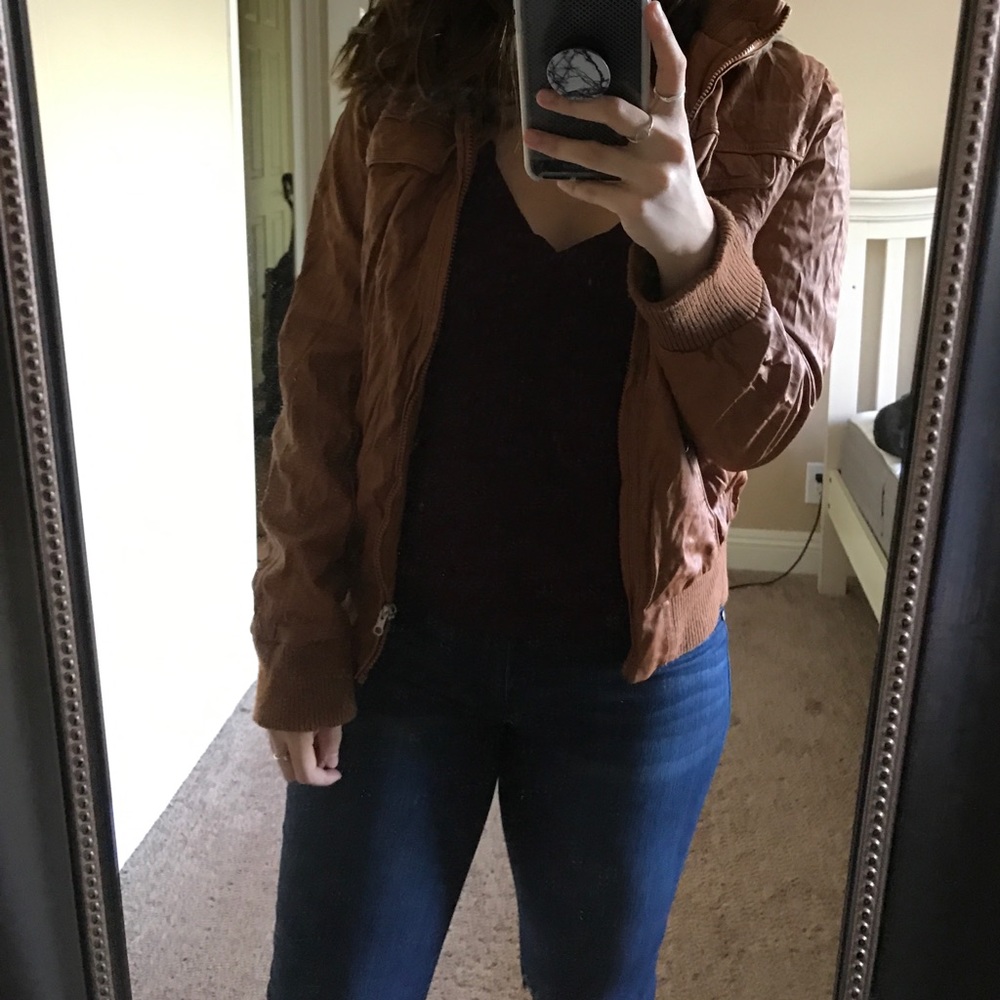 Brown Faux Leather Jacket with Hood