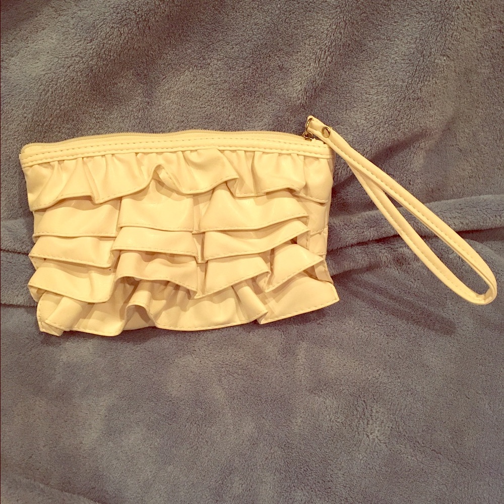 White ruffle wristlet bag