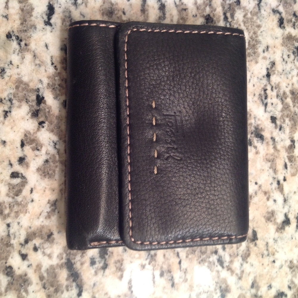 Black leather trifold Fossil wallet
