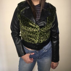 DOLLHOUSE GREEN LEOPARD MOTO JACKET