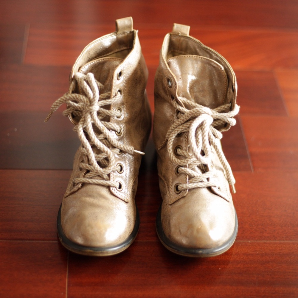 Metallic gold combat boots