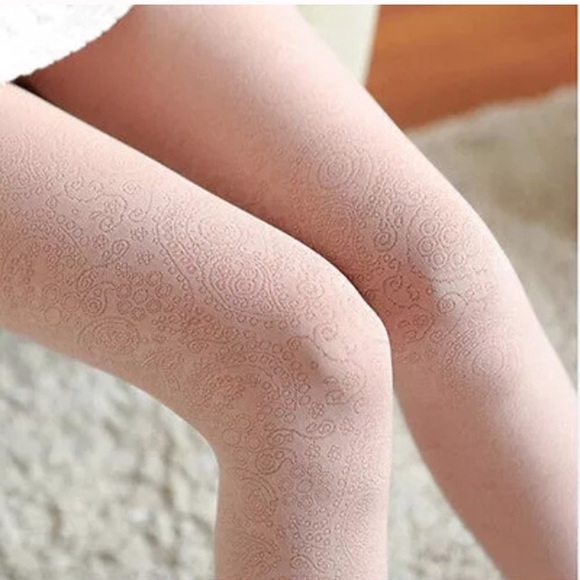 Paisley Jacquard Tights Stockings - 6 colors! - Picture 2 of 4