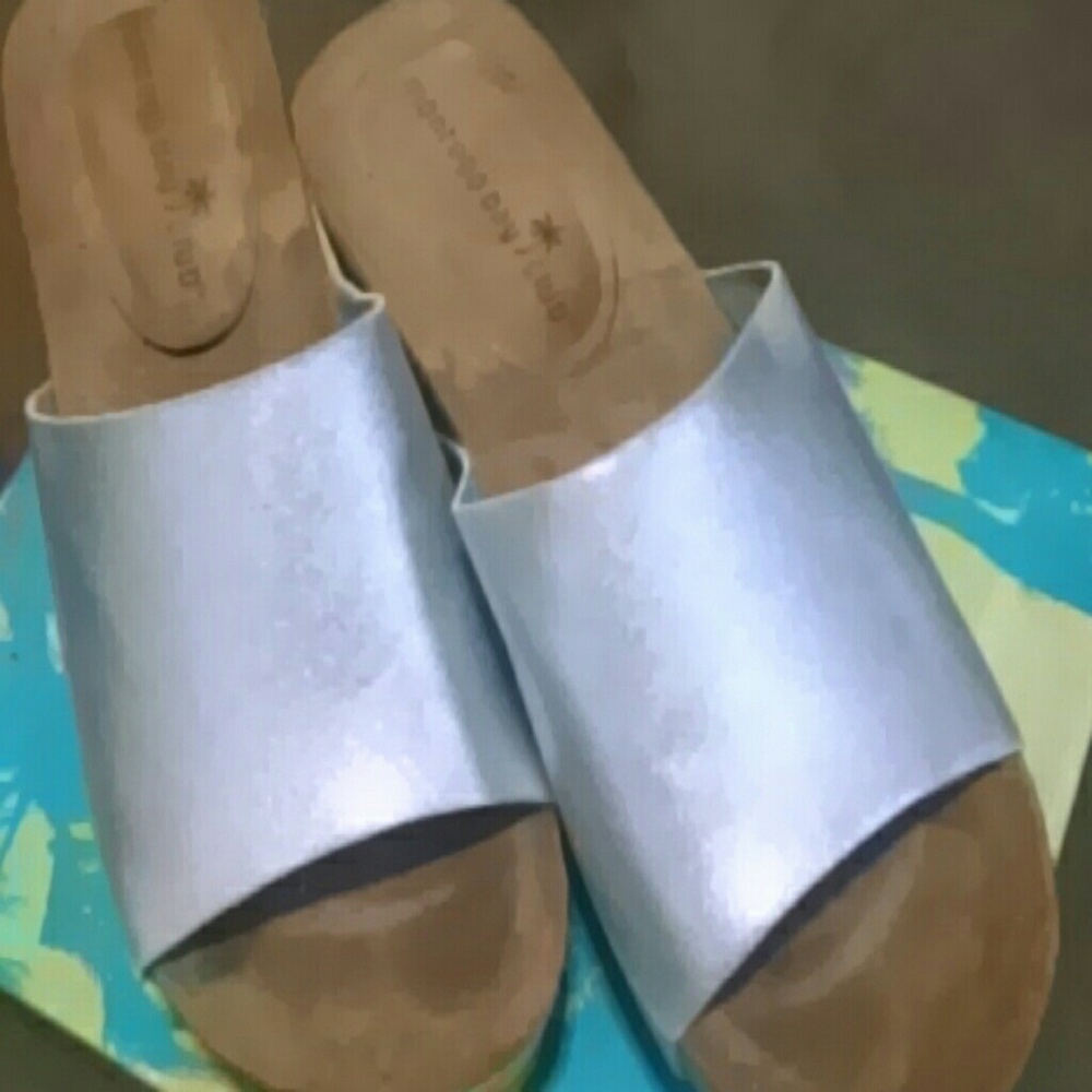 Silver and cork platform slides mules