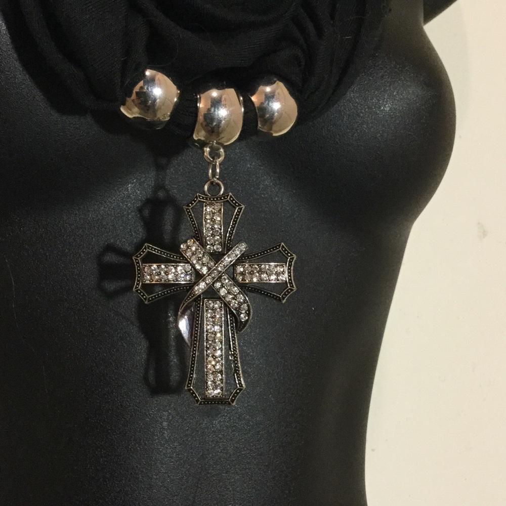 Infinity Scarf Rhinestone Cross - Picture 2 of 3