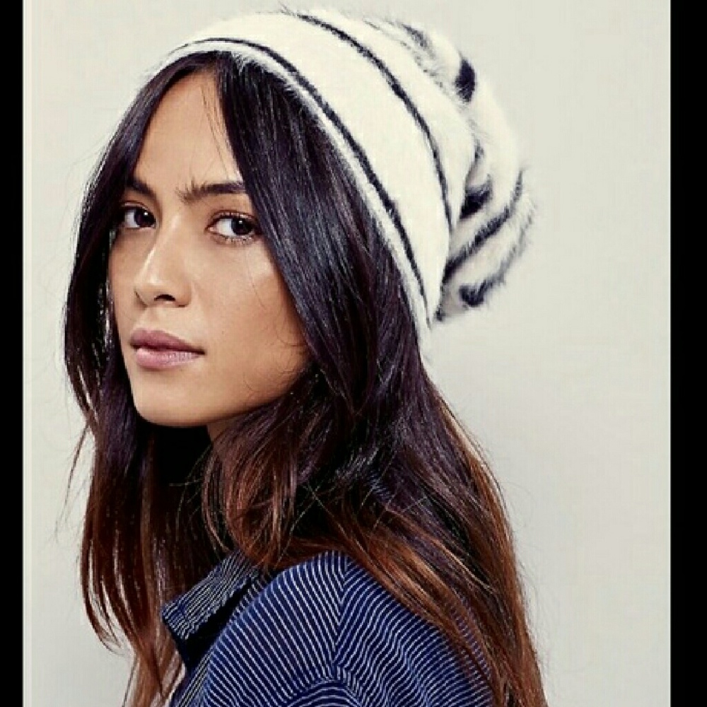 Free people ivory and black zebra stripe beanie