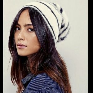 Free people ivory and black zebra stripe beanie