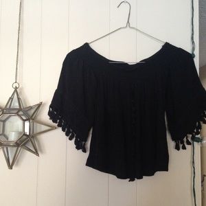off the should pom pom blouse!