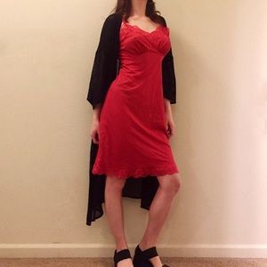 Vintage red satin slip dress