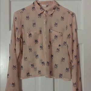Light pink cropped button-down