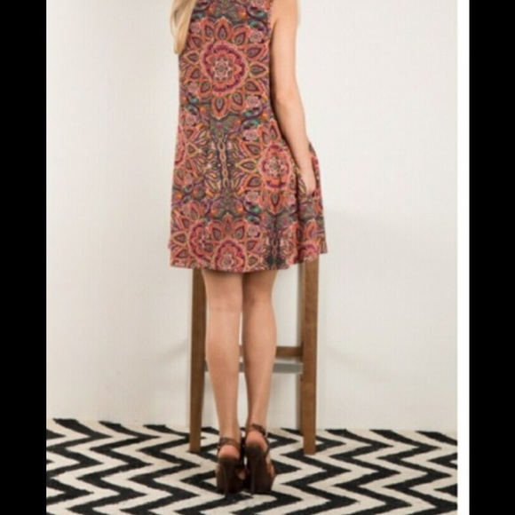 Bohemian Print Sleeveless Swing Dress-SOLD - Picture 4 of 4