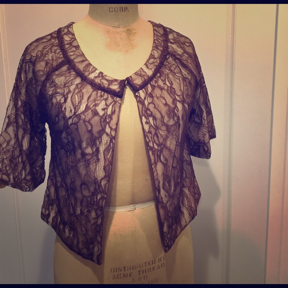 Anthro brown Lace over sweater Shrug