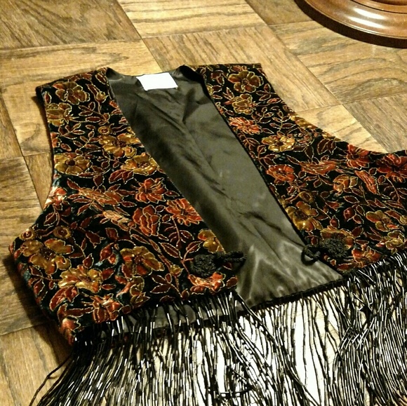 Sale! Vintage velvet floral print beaded vest - Picture 1 of 4