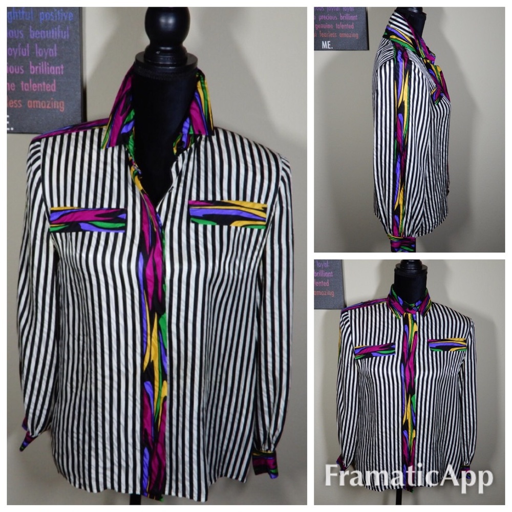 🚫SOLD🚫 Vintage Black, White & Multicolor Blouse