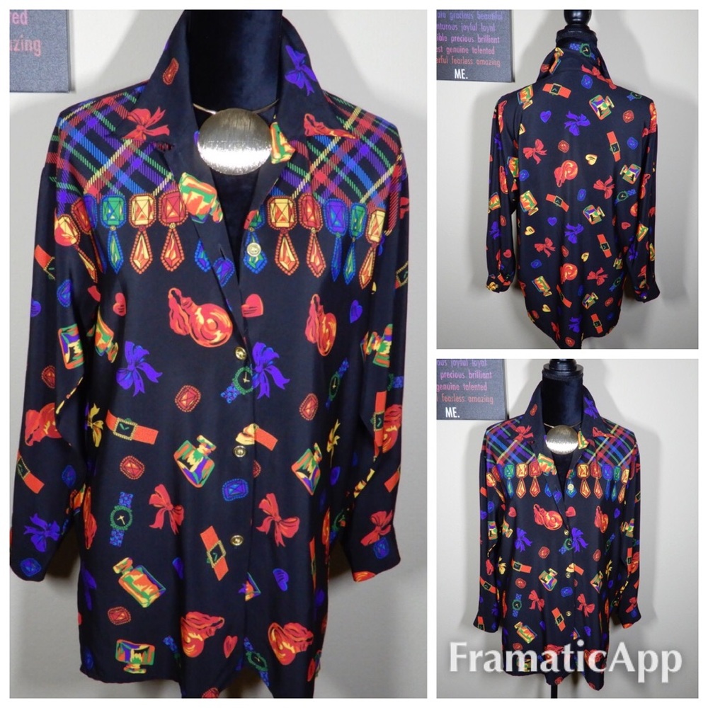 🚫SOLD🚫Vintage Color Print Jewel Blouse