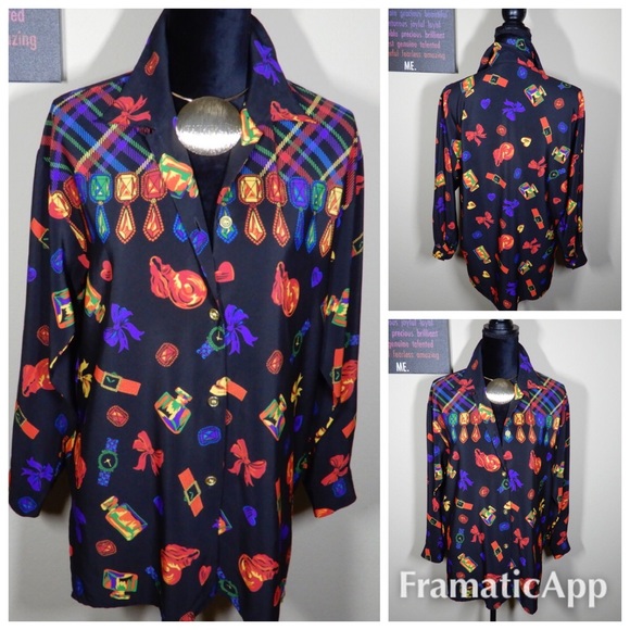 🚫SOLD🚫Vintage Color Print Jewel Blouse - Picture 1 of 1