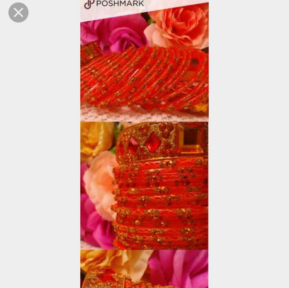 🌻Orange yellow Indian glassbangle set.
