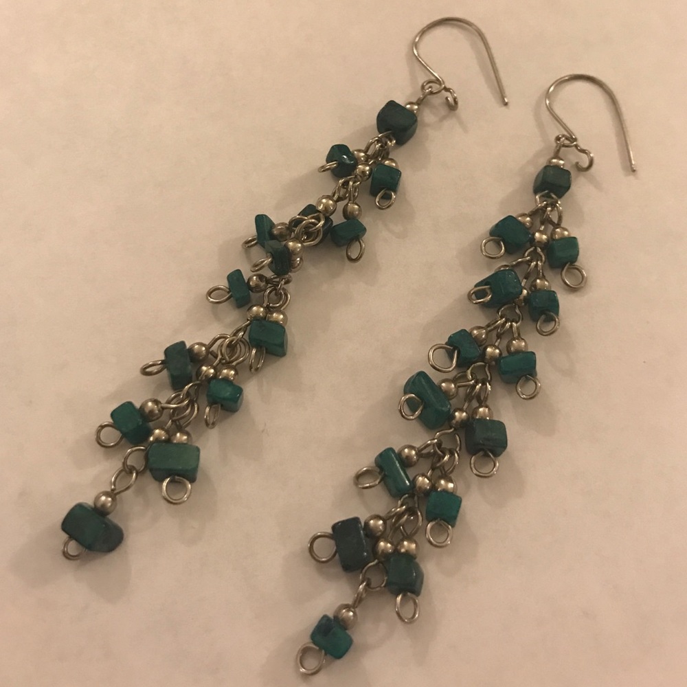 Teal and silver dangle earrings