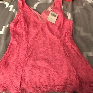 Boston Proper Pink lace v-neck peplum top